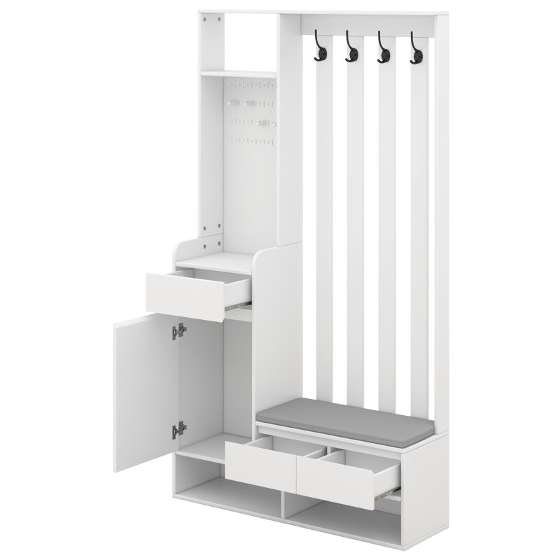 Portemanteau l 39,3 po x H 70,8 po, portemanteau avec rangement pour chaussures, banc à chaussures 6-en-1 et support mural