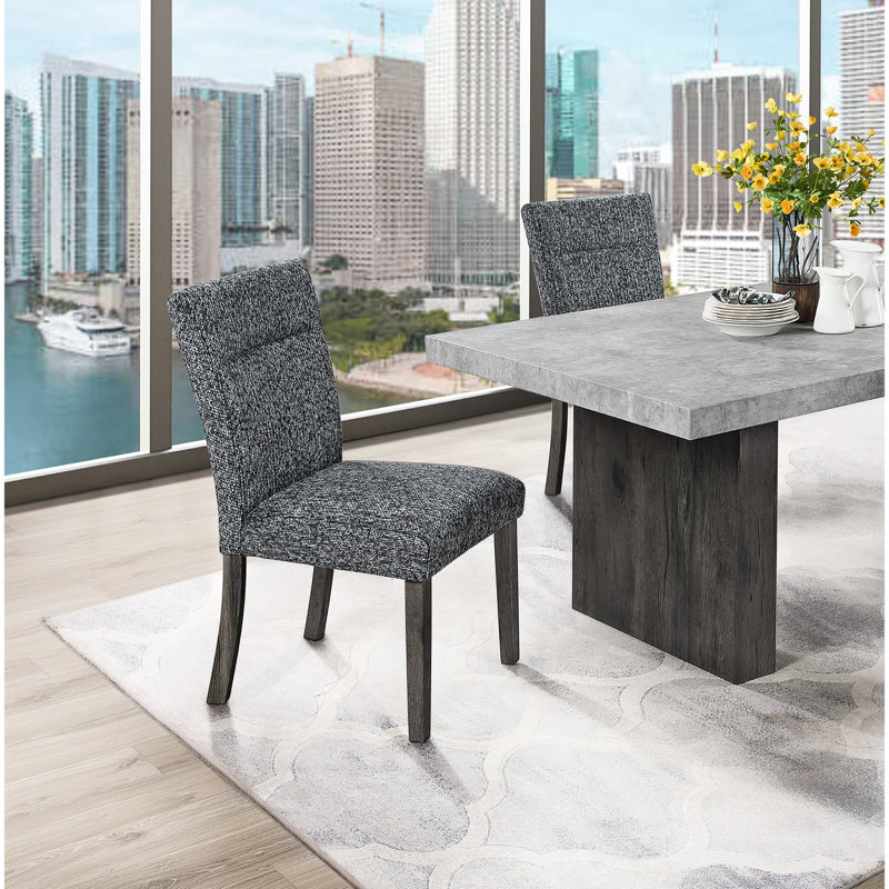 Chaise d'appoint 2 pièces pour salle à manger en gris, design contemporain, 100%, motif uni, rembourré de mousse, chaise carrée, style moderne, pieds en bois d'hévéa, profondeur 18, largeur 22,5, hauteur gris avec dossier allongé,