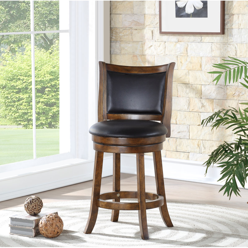 Jeven Swivel Upholstered Faux Leather Counter Stool with Solid Wood Frame, Counter Stool (24" Seat Height)