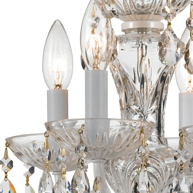 Lustre traditionnel à 4 lumières de style bougie avec détails en cristal Malpasso, Blanc mouillé, Italien