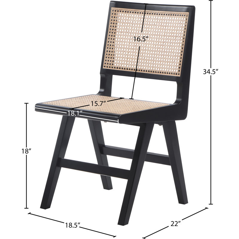 Abraxas Solid Wood Full Back Side Chair, Black Natural Cane