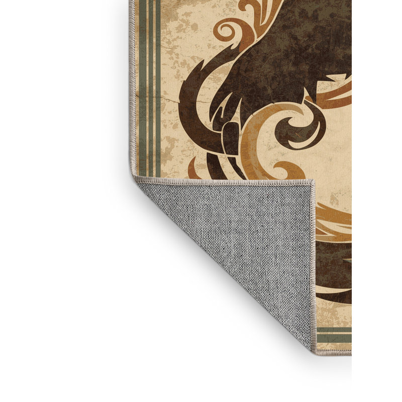Machine Washable Ulster Veles Rustic Vintage Look Rug in Brown – Beige Binding, 2x3