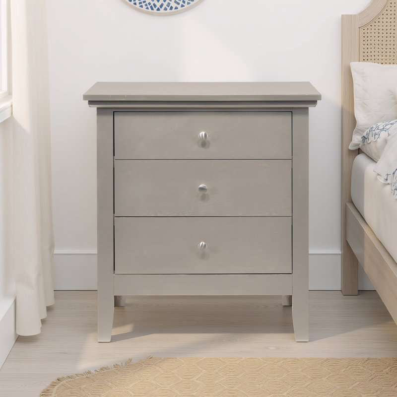 Lausanne Silver Champagne 3 Drawers Nightstand, Silver Champagne
