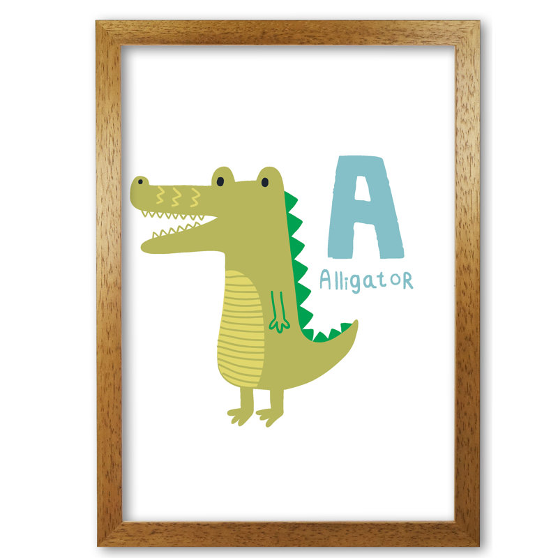 Alphabet Animals, A Is For Alligator - Print, Honey Oak Frame, 42 cm H x 30 cm W x 5 cm D