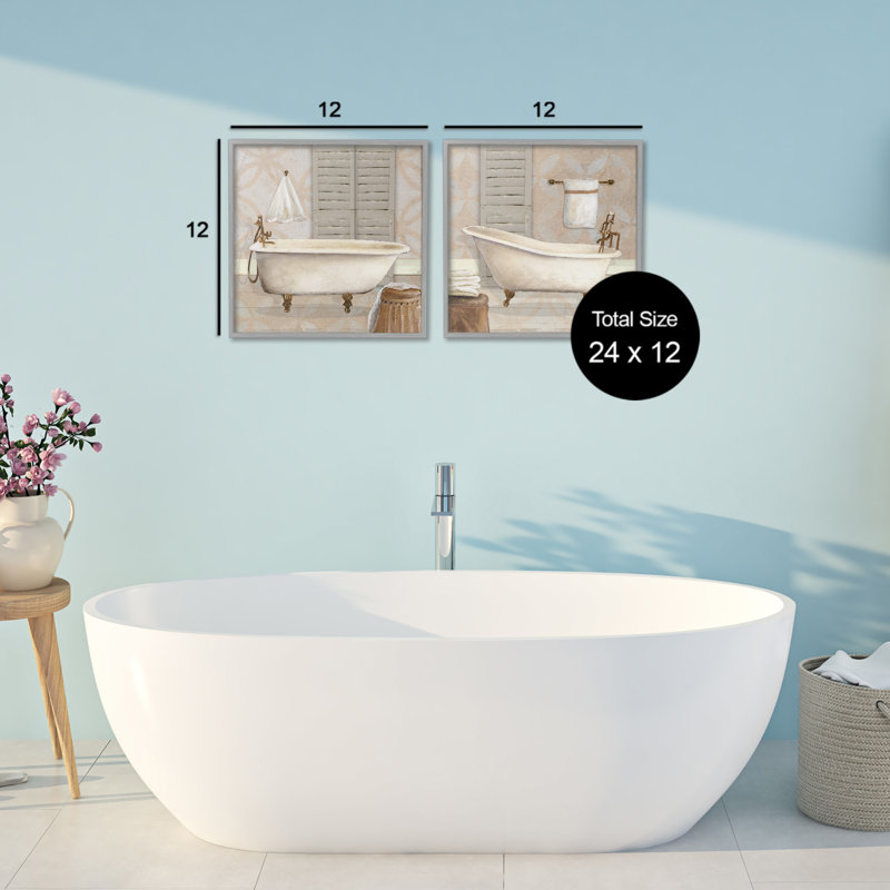 Ensemble de giclée encadrée 2 pièces Relaxing Neutral Bath, design par Carol Robinson, H 12 po x l 24 po