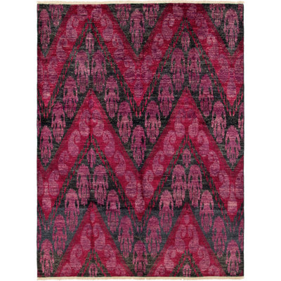 Tapis unique en laine noué à la main mogul des années 2010 de 7 pi 8 po x 10 pi 2 po mauve et rose Andrie