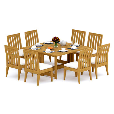 Caranas 8 - Person Teak Wood Patio Dining Set with Square Table