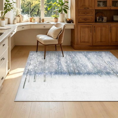 Blue Winter Landscape Snowfall Forest Banner Wonderland Scene Christmas Machine Washable Indoor Area Rug