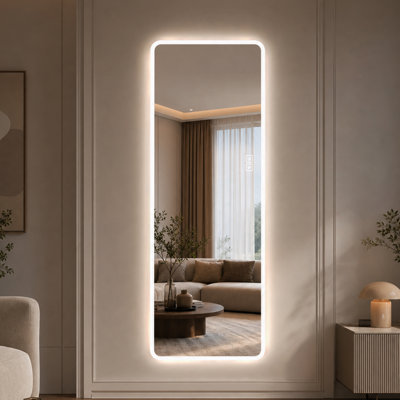 63" x 24" LED Full Length Mirror, Wall Mounted Lighted Body Mirror with Frosted Edge Lighting, 3 Color Temperatures & Stepless Dimming, HD Silver Dressing Mirror for Bedroom, Closet & Living Room