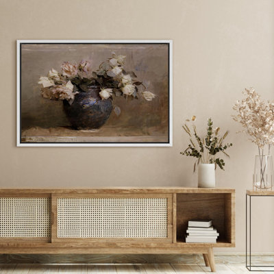" Antique Styled Roses In Vase Timeless Flower Bouquet Illustrations Rustic French Country "