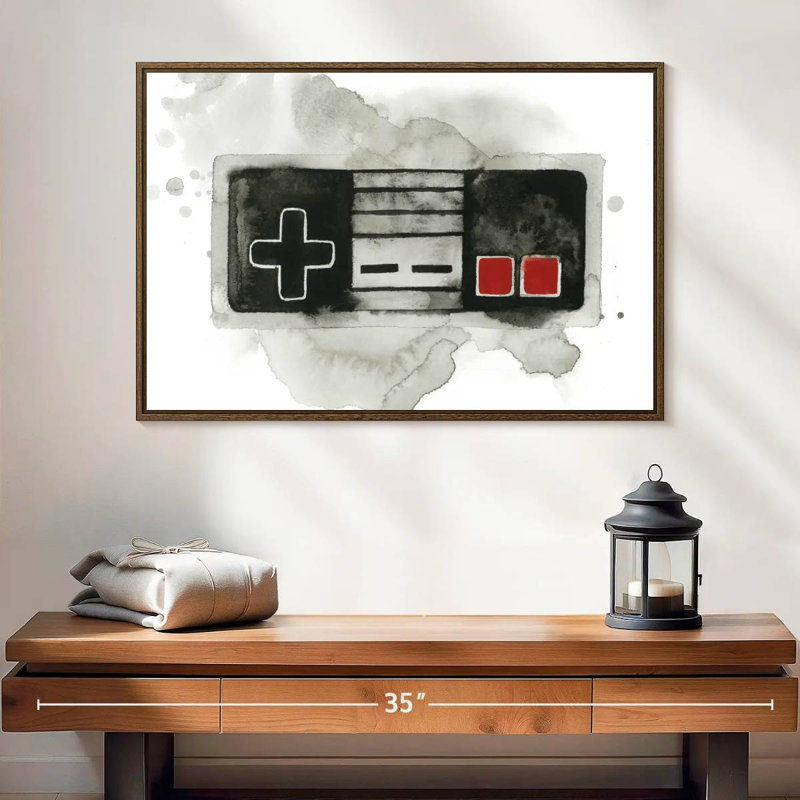Joueur I, 25 po x 17 po, Cadre flottant noyer