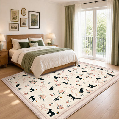 Tapis mignon à motif de chat mignon, tapis à poils courts avec envers en TPR pour la chambre à coucher, la salle de bain, la cuisine, le salon