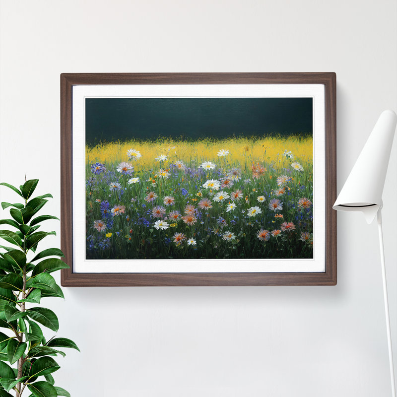 Lovable Wildflowers Floral - Single Picture Frame Print, 34cm H x 46cm W x 2cm D, Walnut
