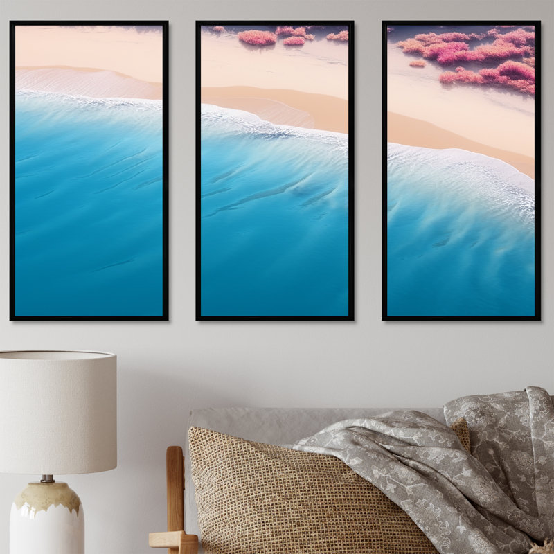 Vagues tropicales vue aérienne II - plage et océan, art mural, H 28 po x l 36 po, Cadre flottant noir