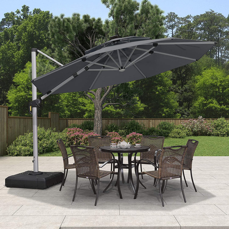 335cm Lighted Cantilever Parasol, Grey