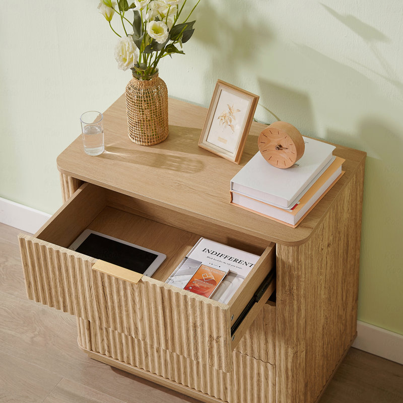 Ensemble de 3 tiroirs 2 pièces, commode à vagues 27,5 po, table de chevet, tiroir en bois