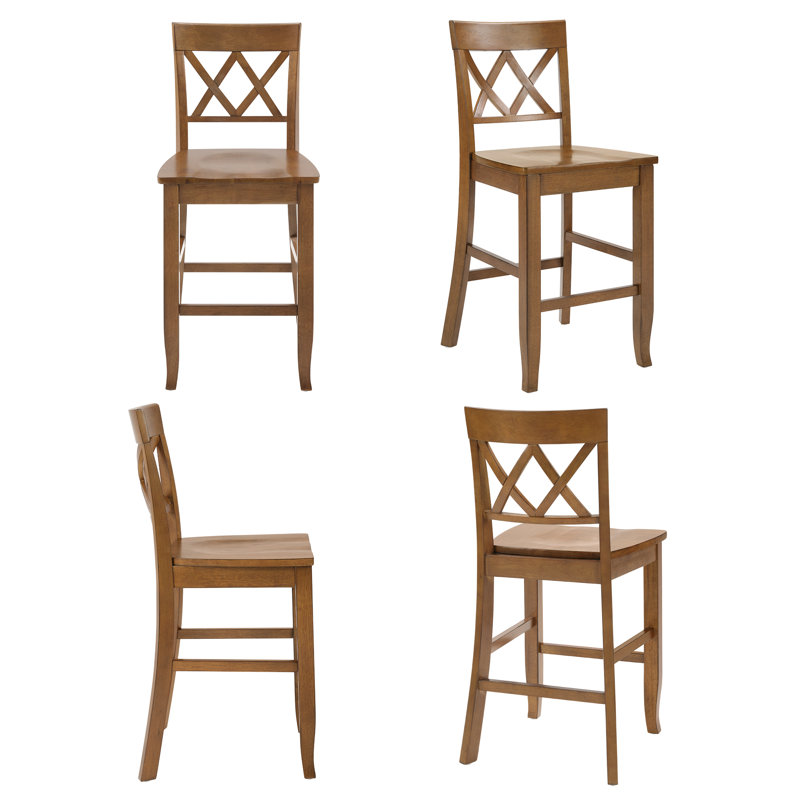 Tabouret de bar double à hauteur de comptoir en bois massif, Noyer, 4