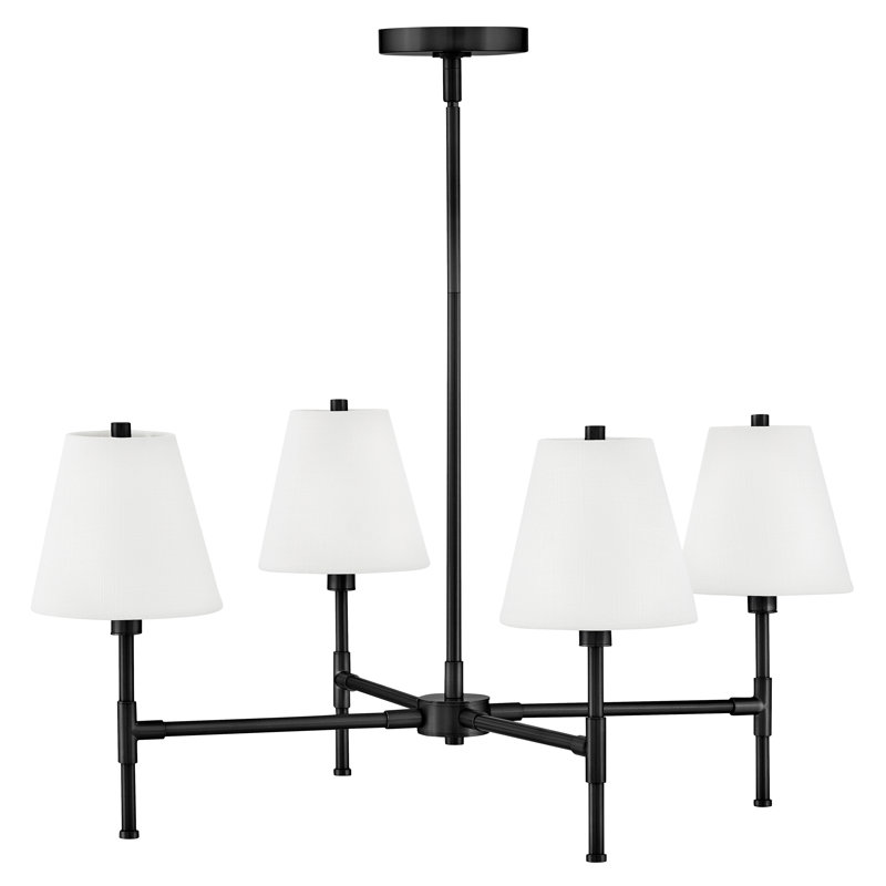 Beale 4-Light Single Tier Chandelier with White Linen Shades, Black