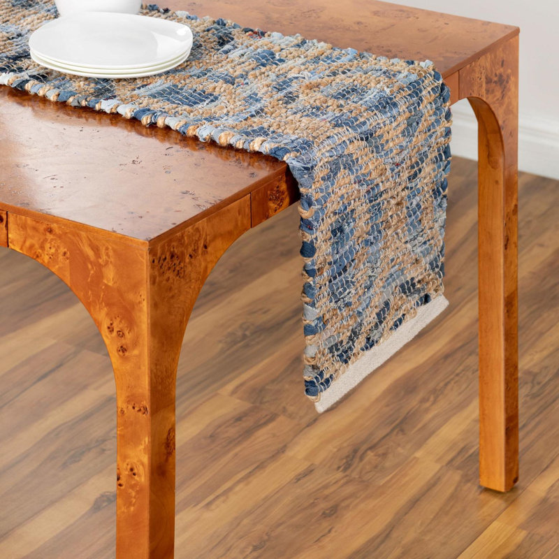 Tapis bleu marine / brun en jute / coton tissé à plat à la main Johnnesha, Chemin de table 1 pi 2 po x 6 pi 1 po