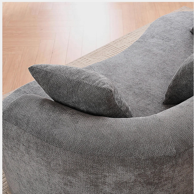 Canapé en forme de croissant, conception moderne à dossier bas avec coussins profonds, grand canapé à deux places rempli de mousse auto-gonflant ne nécessitant aucun assemblage. (Tissu chenille gris)