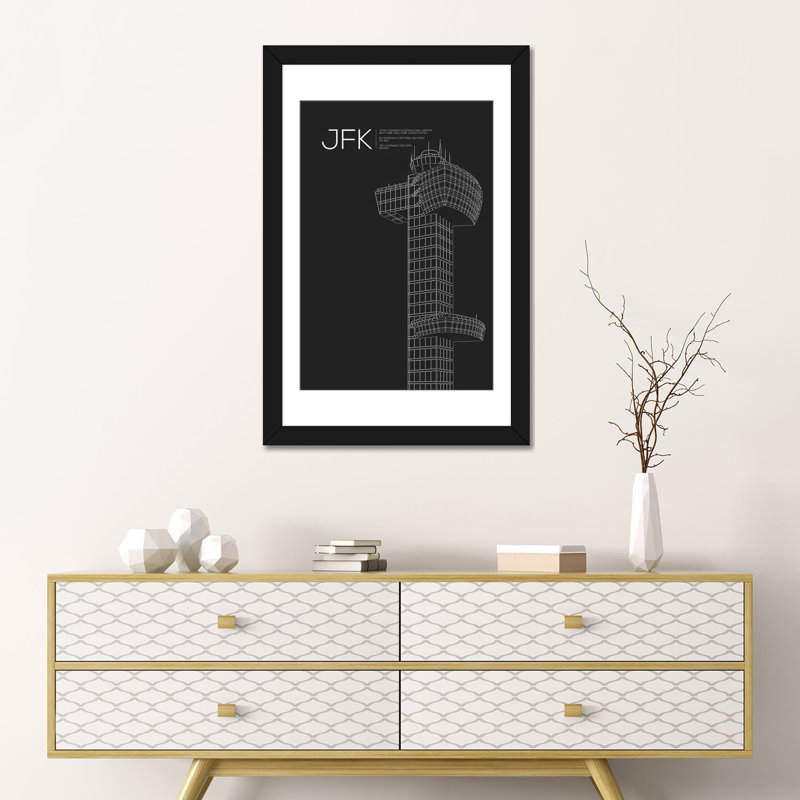Reproduction d'art graphique sur toile, "New York (JFK)", Papier d'art encadré noir, Blanc, H 24 po x l 16 po x P 1 po