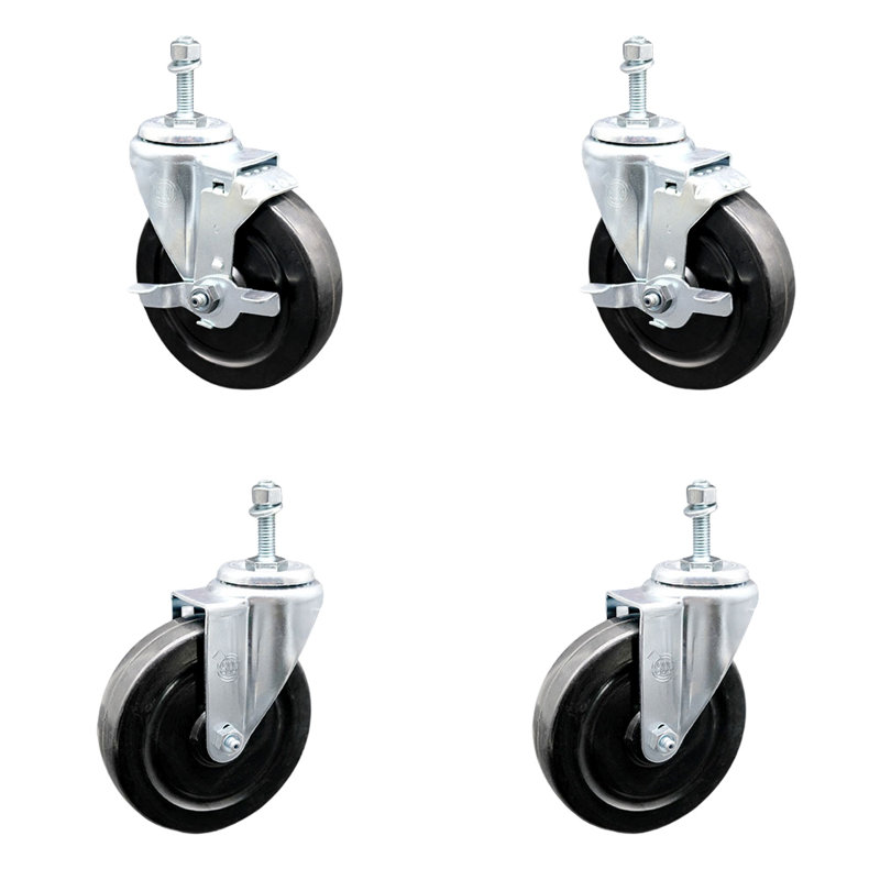 Rubber 10MM Threaded Stem Caster Set 2 Brakes SCC
