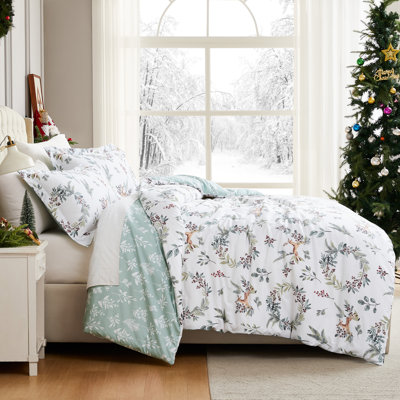 Happy Holidays Oversized Reversible Christmas Bedding Duvet Cover Set with shams
