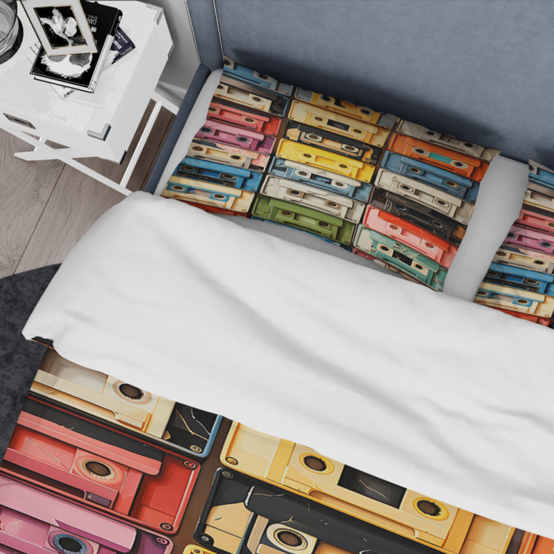 Ensemble de housse de couette Popart Cassette Tapes X Microfiber / Polyester, Housse de couette pour très grand lit et 2 très
