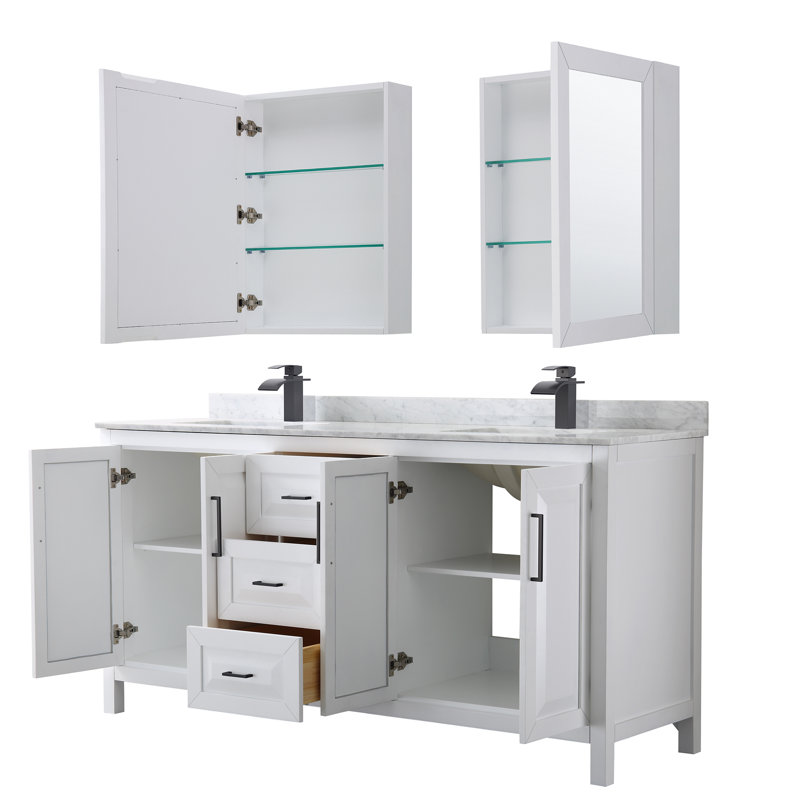 Daria 72'' W Double Vanity, White, Carrara Cultured Marble, Brushed Gold
