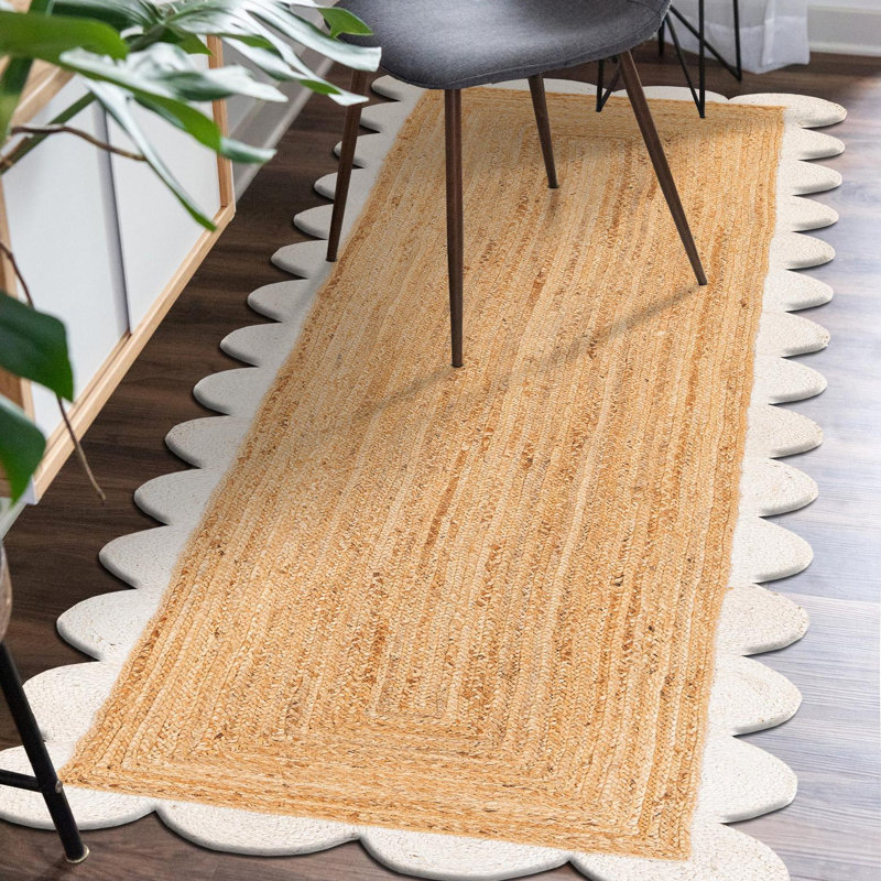 Scallop Braided Jute Hand-Braided Area Rug, Runner 3'3" x 14'1"