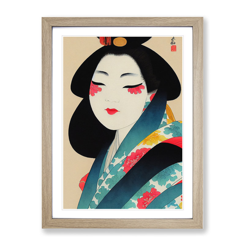 Pretty Geisha - Wall Art, 64cm H x 46cm W, Oak Framed