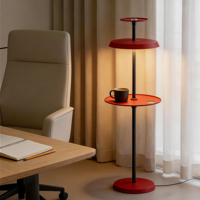 GEEK 49.2'' Modern 3-in-1 Charging & Storage Floor Lamp with Magnetic Wireless Charging Red, Hematite