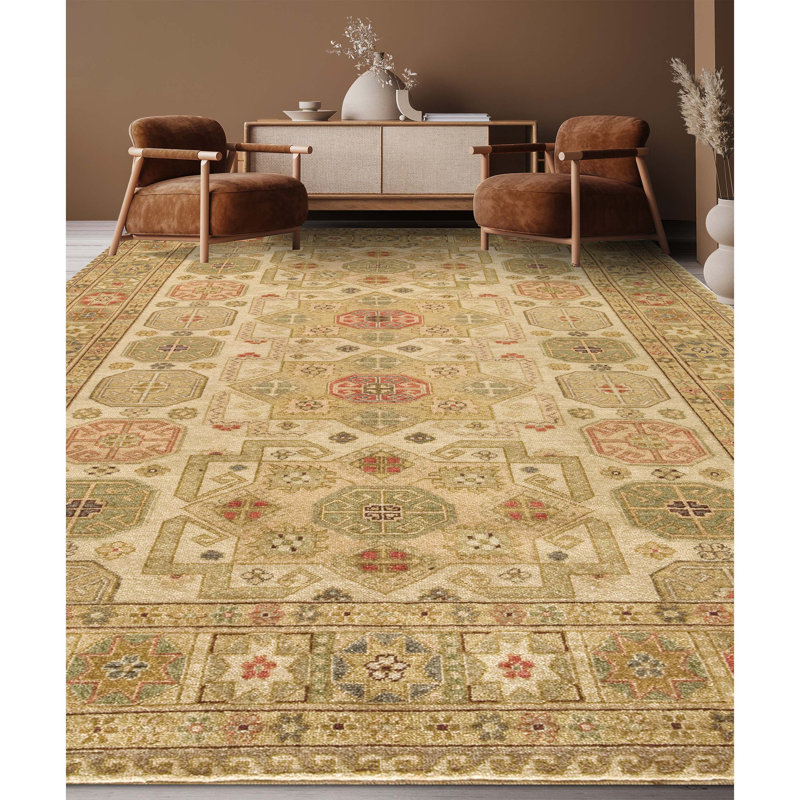 Wool Oriental Area Rug in Beige/Brown/Red, Rectangle 8' x 10'