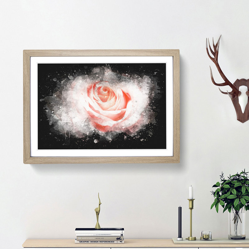 Pale Pink Rose - Picture Frame Graphic Art Print, 24cm H x 33cm W x 2cm D, Oak Framed