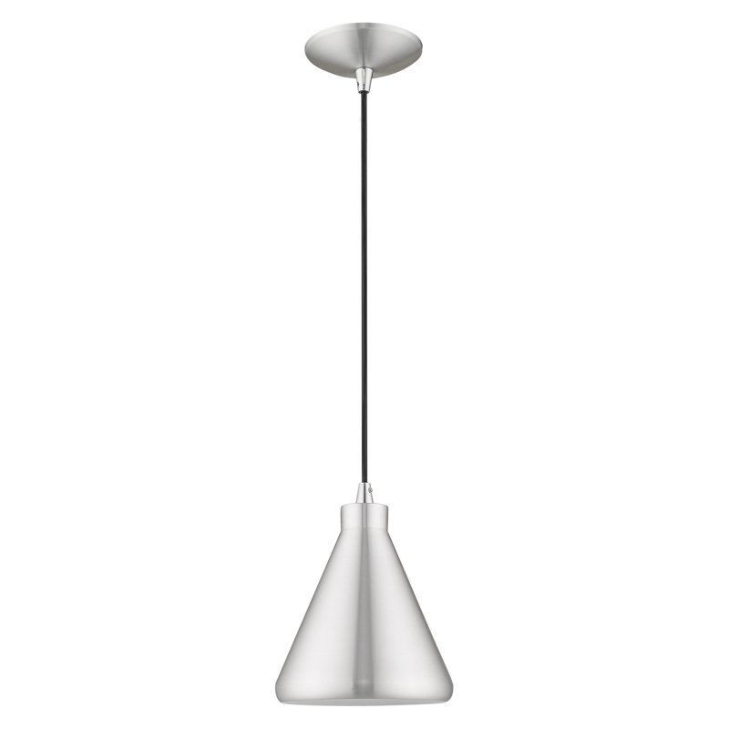 Luminaire suspendu conique à 1 lumière Schultz, H 14 po x l 7 po x P 7 po, Aluminium brossé