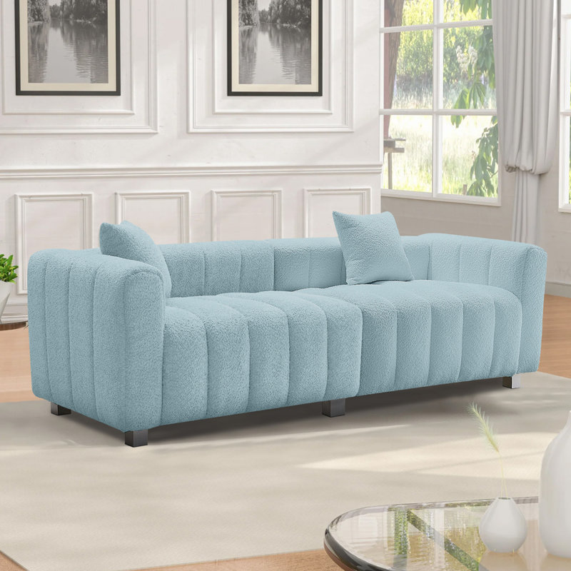 87.4'' Premium Velvet Sofa 3-Seater Loveseat, Blue