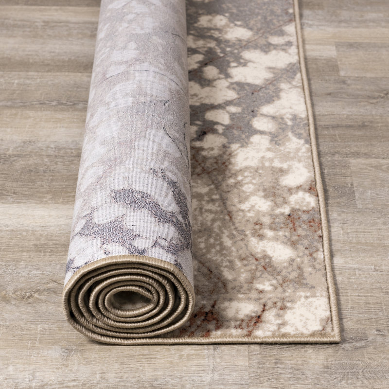 Abbey Floral Beige Cream High-Traffic Indoor Rug, Rectangle 7'8" x 11'2"