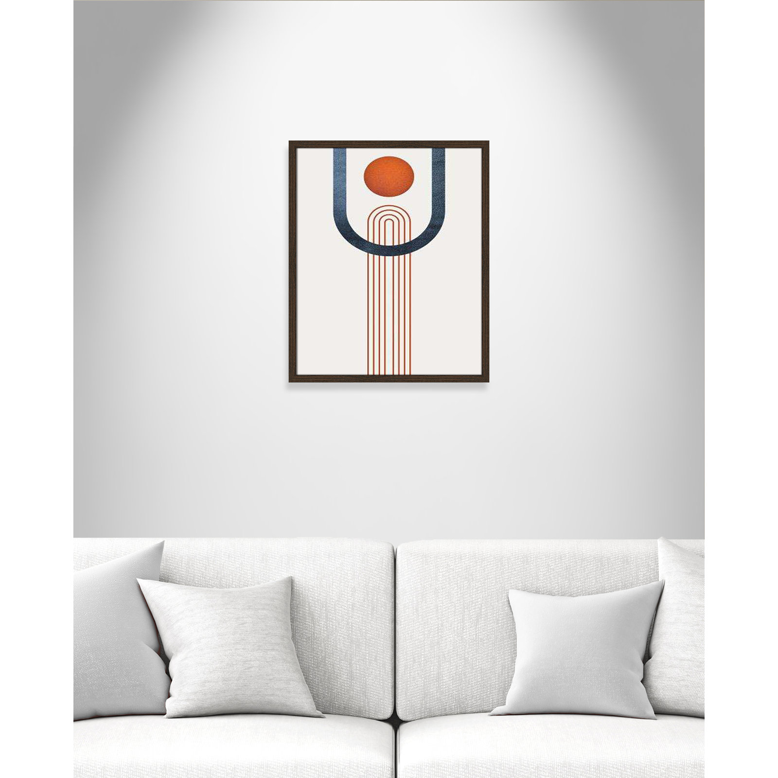 Minimalist Mid Century Orange Navy Minimalist Mid Century III Print, 25.5" H x 21.5" W x 0.75" D, Walnut