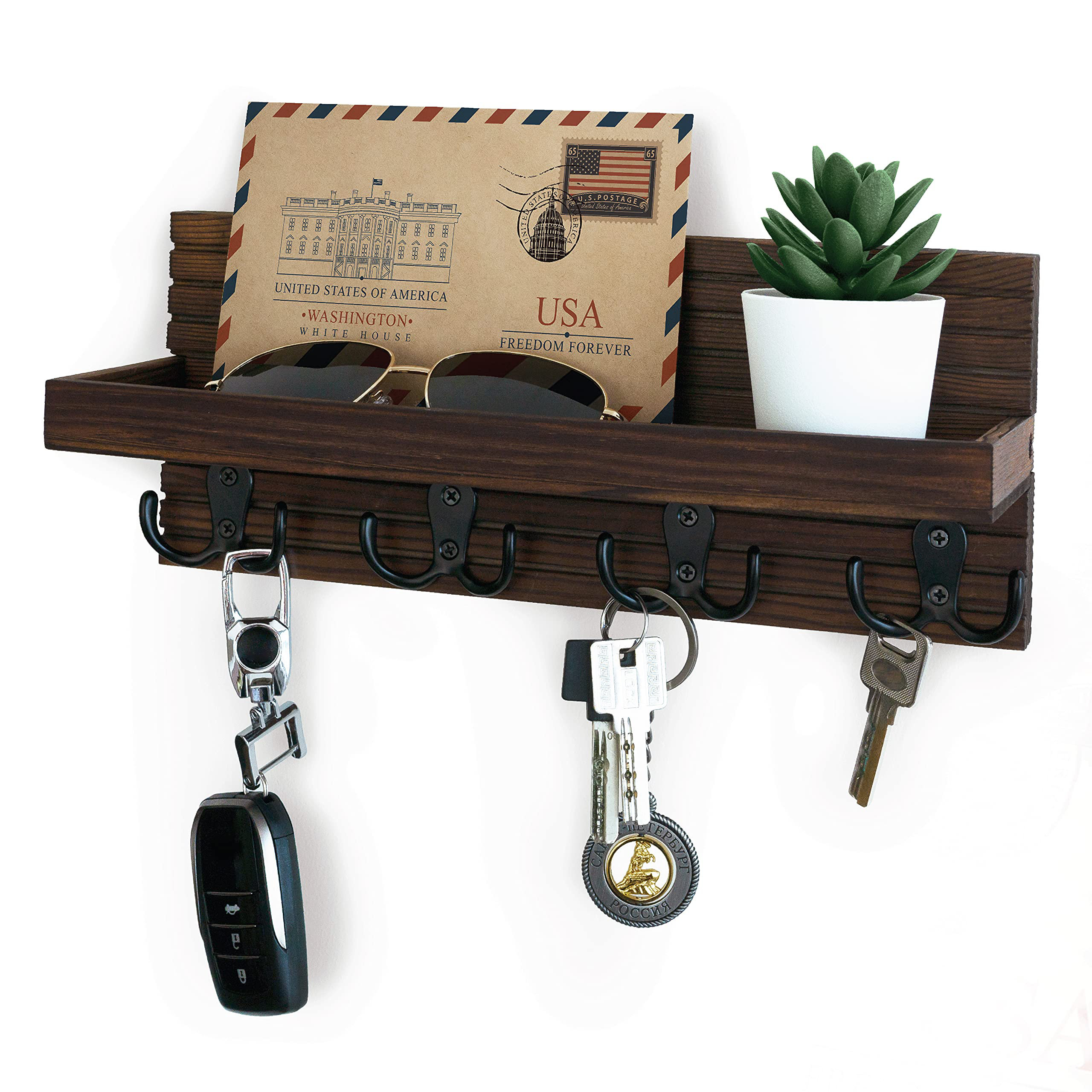 Crestone Solid Wood Wall Organizer with Key Hooks