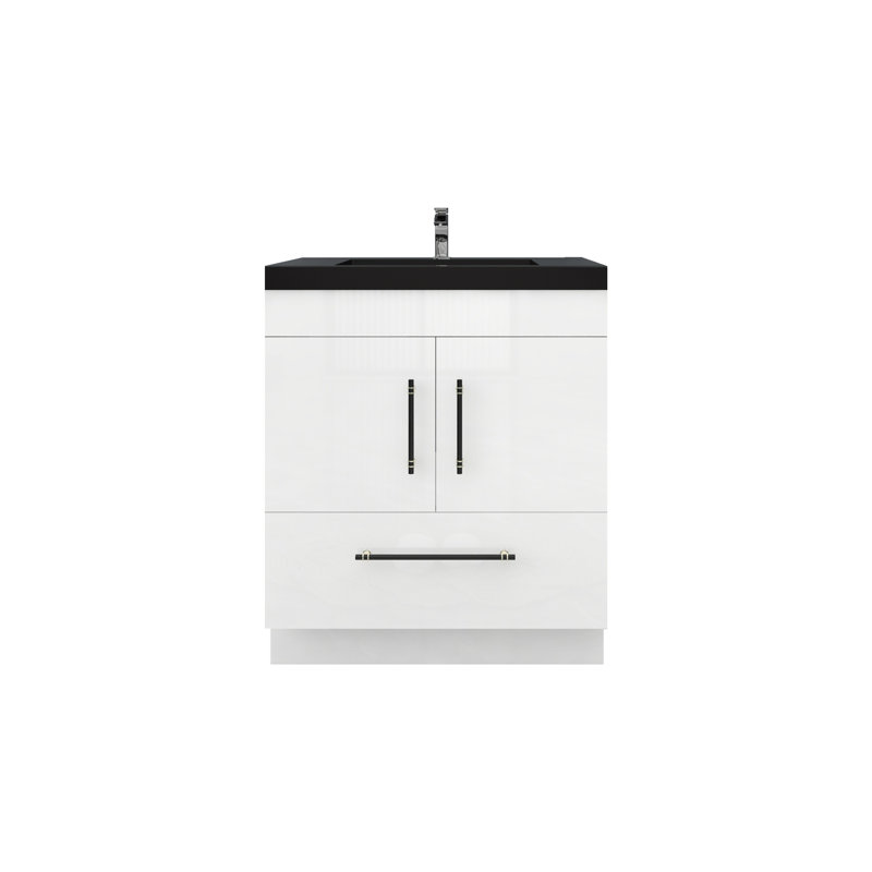 Ensemble de meuble-lavabo simple 30 po Camoni, Blanc ultrabrillant, Noir mat