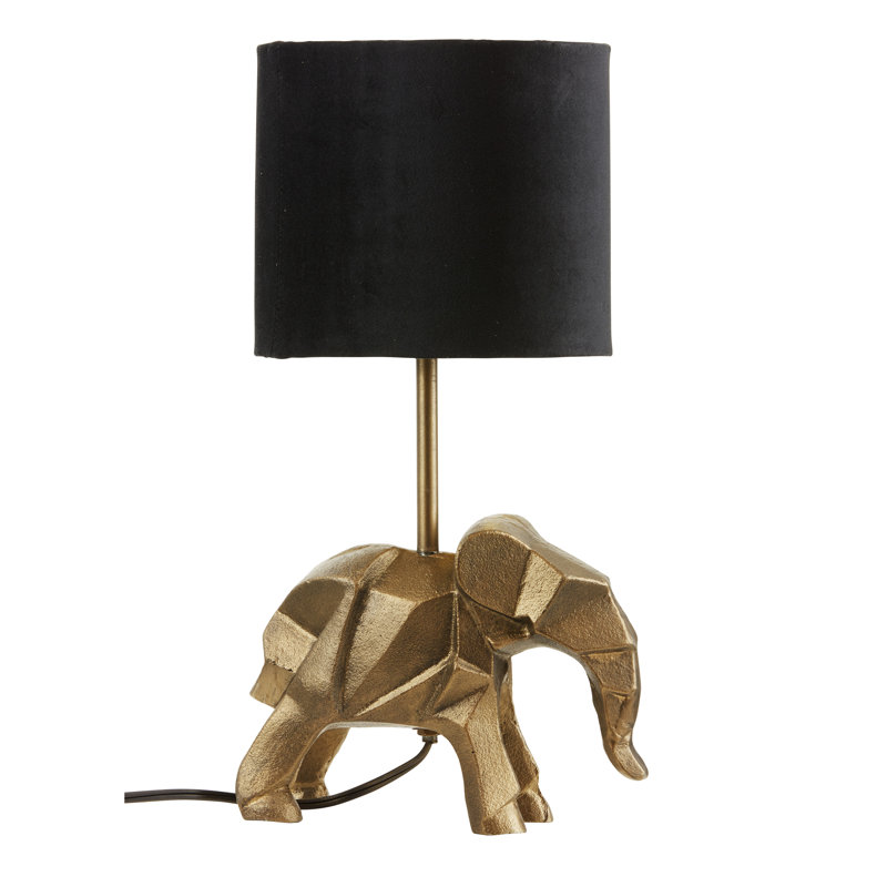15.5''H Black Drum Shade With Novelty Elephant Base Table Lamp 