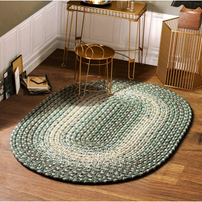 Tapis tressé vert forêt/beige Amabella
