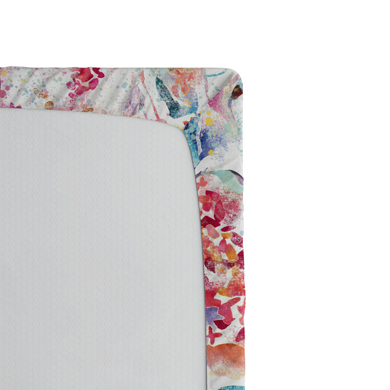 Drap-housse Ambesonne, Drap-housse grand, Corail foncé, blanc, écume de mer / floral