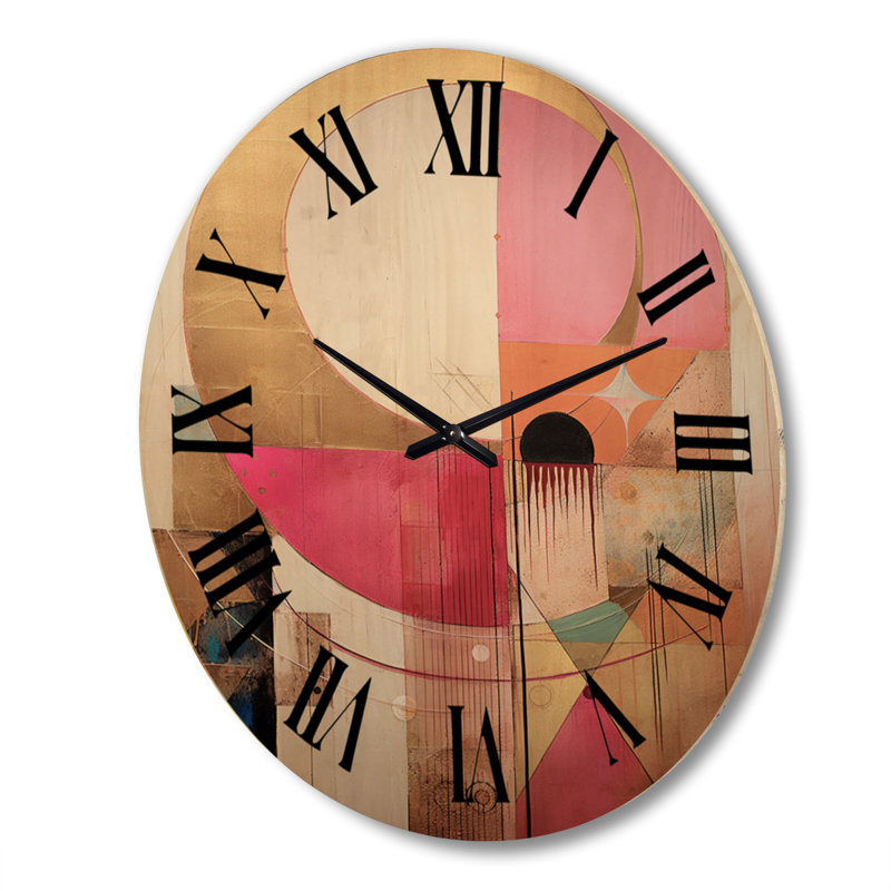 Golden Moon Dreams Illustration rétro - horloge murale géométrique abstraite surdimensionnée en bois, Très grand