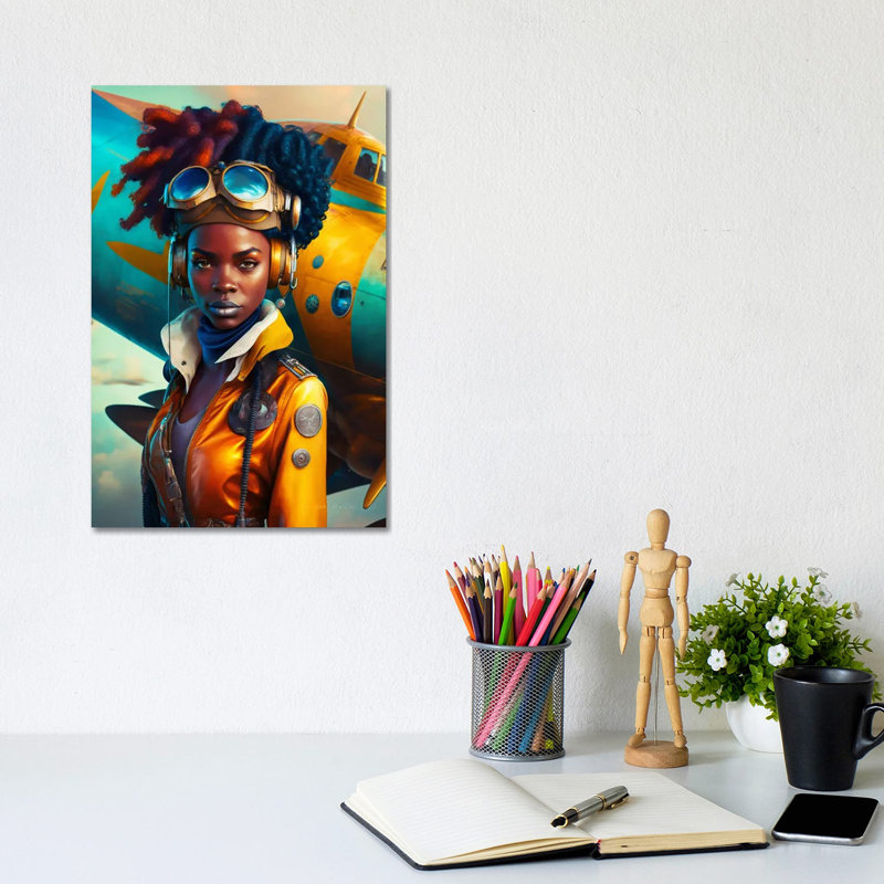 Afrofuturist, femme africaine pilote I, Format       , H 12 po x l 8 po