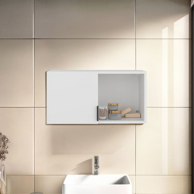 Wall-Mounted Bathroom Cabinet With Hidden Storage And Open Compartment
