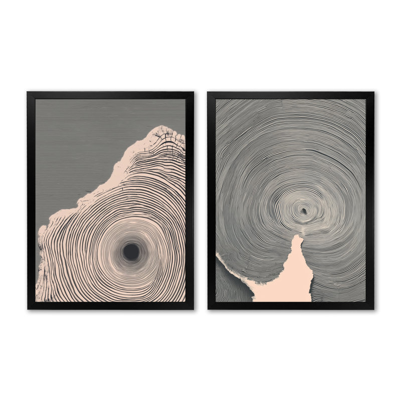 Spiral Gray Rift On Wood Slide - Minimalisme, art mural 2 pièces, impression sur toile gris minimaliste, H 32 po x l 48 po