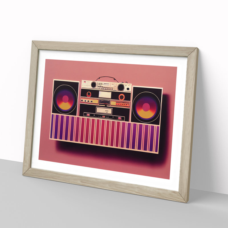 Retro Boombox Vol.4 1 Piece Single Picture Frame Painting, 46cm H x 64cm W x 2cm D, Oak Framed