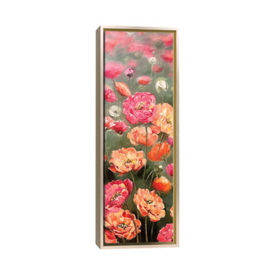Blooming Landscape Coral Pink Flowers - Wall Art Print - Framed Canvas