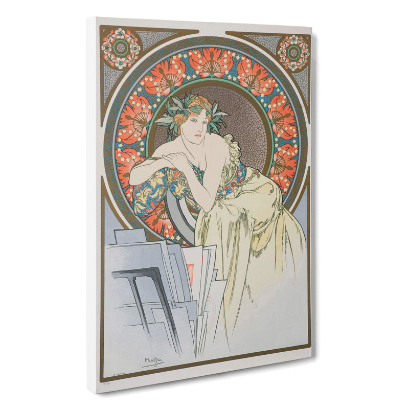 Woman With Poppies by Alphonse Mucha - Wrapped Canvas Painting, 60cm H x 40cm W x 3cm D